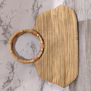 Amanda Smith bamboo handle woven straw purse